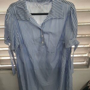 SHEIN Blue and White Striped Blouse Long Dress 1 XL